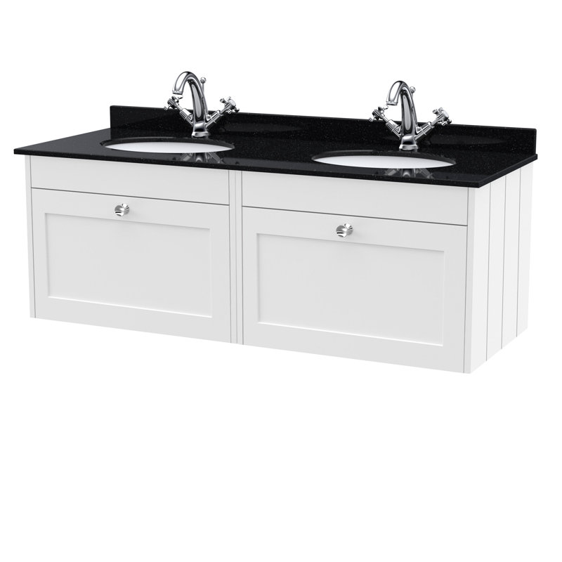 Ashwick Bathroom Vanity, Satin White, 1220 cm, Black