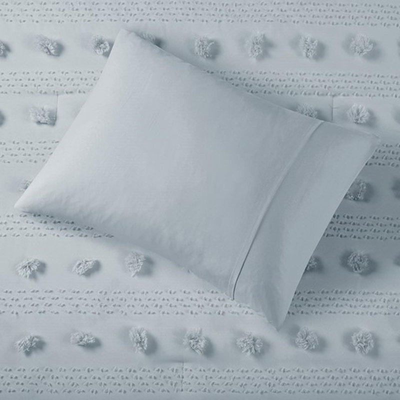 Ensemble d'édredon en polyester jacquard 3 pièces, Bleu, Édredon très grand et 2 taies décoratives stand