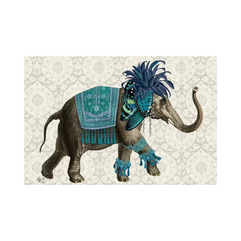 «Niraj Elephant, Blue» par Fab Funky - impression sur toile tendue, H 8 po x l 12 po x P 0,75 po