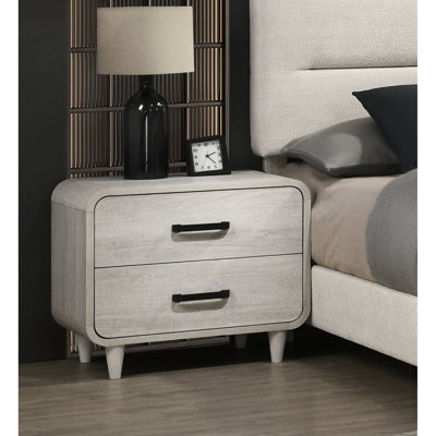 Table de chevet contemporaine à deux tiroirs en blanc antique, bords arrondis, spirituelle de rangement pour chambre à coucher, l 26 po x P 15,8 po H 22 po