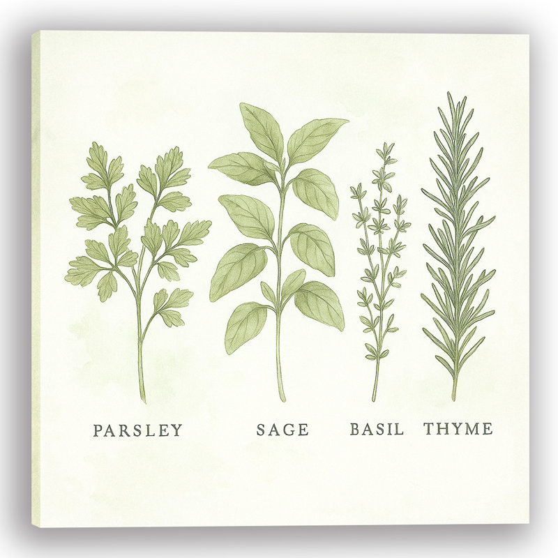 Persil, sauge, basilic thym - art botanique sur toile de cuisine botanique