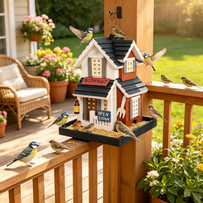 Nature's Elegance Wooden Bird Feeder House - Handcrafted Hanging Decorative Bird Sanctuary for Backyard Wildlife and Garden Accent