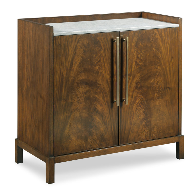 Mahogany and Carrara Marble Top Bar Cabinet
