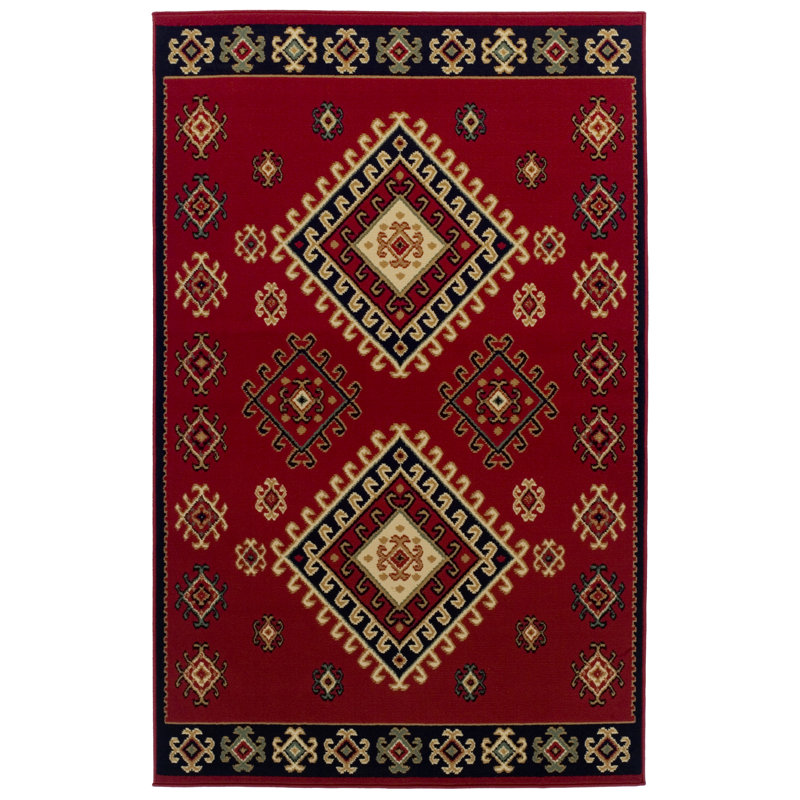 Padillo Geometric Area Rug, Rectangle 6' x 9', Red