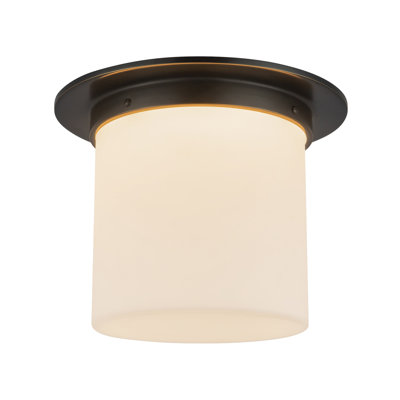 Mineral 11-in (9-in Height) Urban Bronze Cylinder Flush Mount with Opal Glass