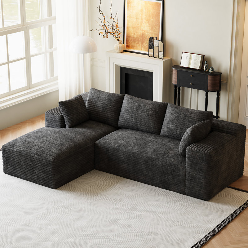 Freely Movable Modular Boneless Sectional Sofa Corduroy Couch For Living Room, Dark Gray Corduroy, Left Hand Facing
