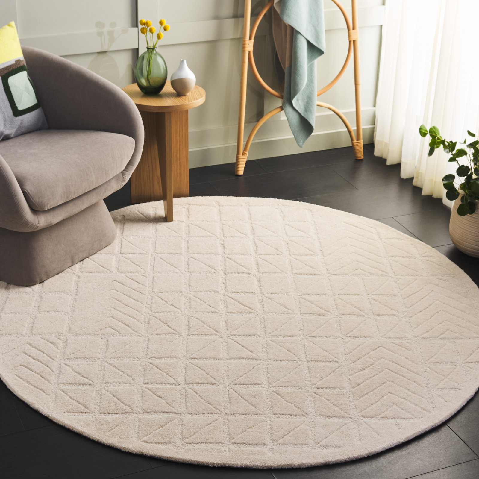 Noni Hand Tufted Wool & Cotton Geometric Rug, Round 6'