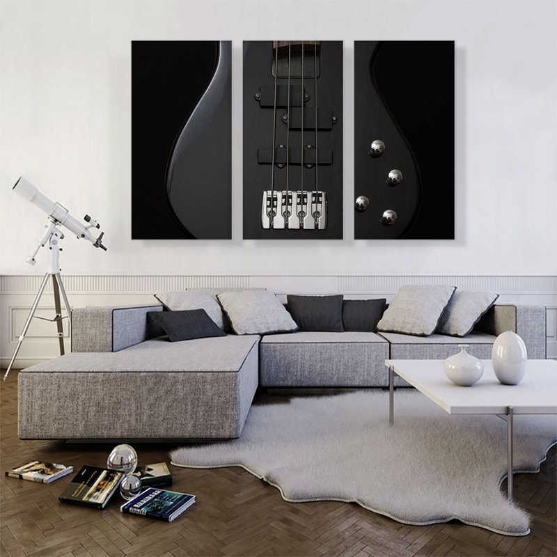 Black Bass Guitare Home Decor - ensemble de 3 reproductions de photos sur toiles tendues, H 40 po x l 60 po x 1,5 po