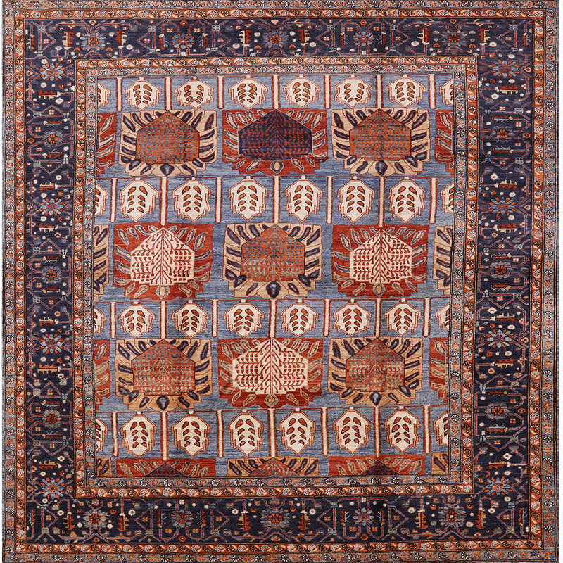 Tapis oriental bleu, Carré 3 pi