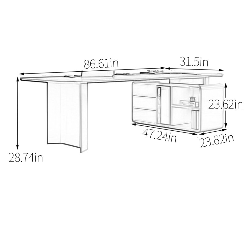 Bureau de qualité supérieure en bois massif, H 28,74 po x l 86,61 po x P 31,5 po