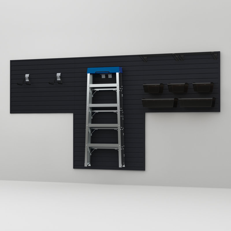 Flow Wall 11 Piece Slatwall Panel, Shelf, Bin & Hook Storage Set - Slatwall, Black