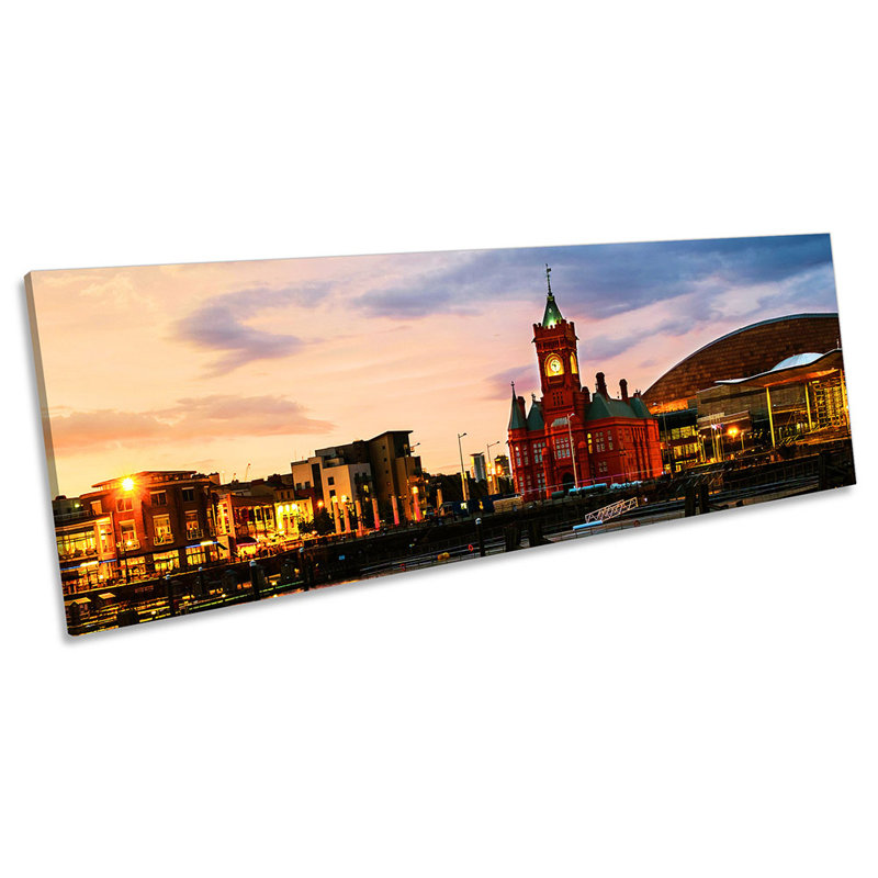 Cardiff Riverside Sunset Panoramic - Wrapped Canvas Panoramic Print, 45.72cm H x 137.16cm W