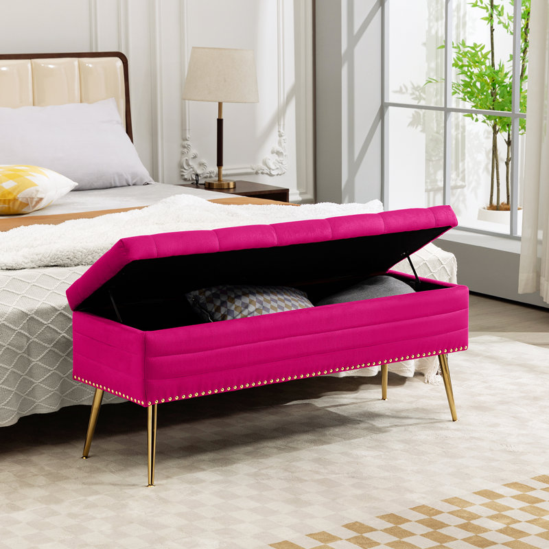Banc de rangement en velours Carrielynn, Rose