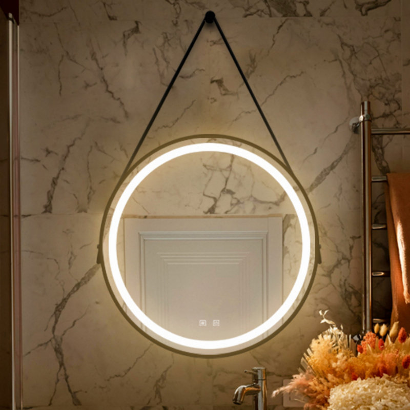 Miroir mural, miroir de meuble-lavabo à DEL, cadre en alliage d'aluminium, 32 po x 32 po