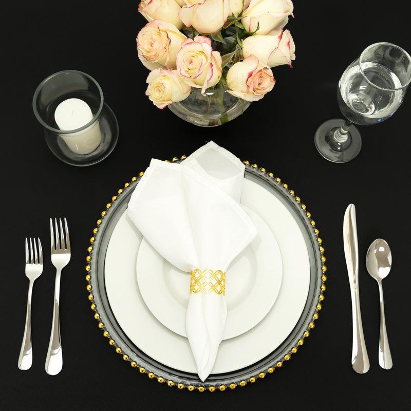 Gold Beaded Edge Clear Glass Charger Plates, Set of 4