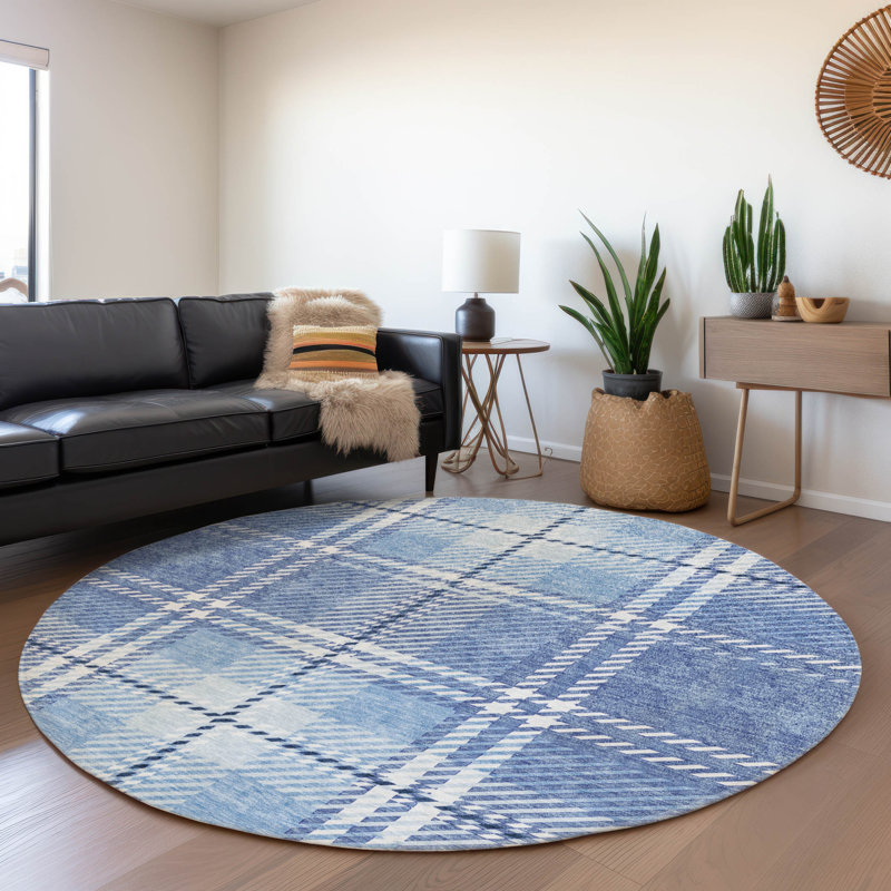 Tapis en denim de qualité supérieure lavable à la machine Prisco, Rond 8 pi
