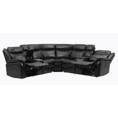 Luxurious Leather Sectional For Living Room With Blue LED Lighting And Dual Recliners, Perfect For Modern Comfort And Style.