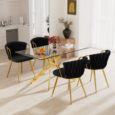 Elegant Rectangle Glass Dinning Table Set