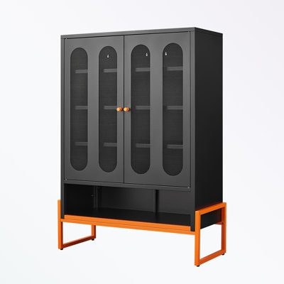 Armoire à chaussures avec deux portes en verre et tablette ouverte
