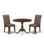 L'ensemble de table de salle à manger 3 pièces contient une table de salle à manger ronde avec Dropleaf et 2 chaises rembourrées en tissu de lin brun, acajou-1694981943-1694981902-1694981901