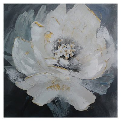 «Blooming Flower», art mural, peinture à l'huile sur toile, peinture abstraite texturée blanche