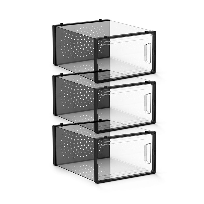 3 Pair Shoe Storage Box, Black