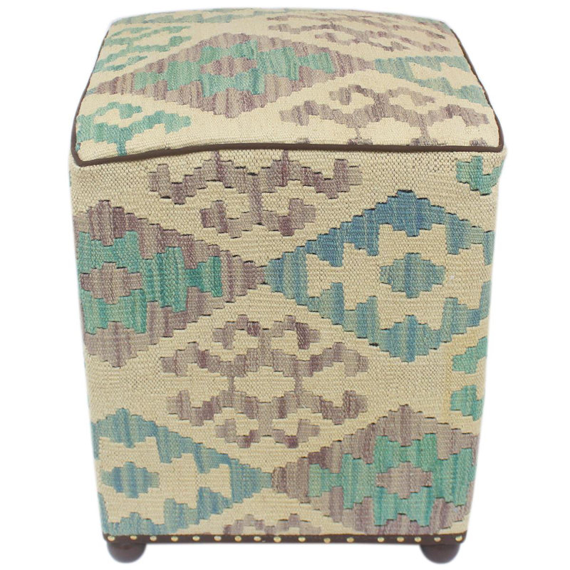 Aprea Upholstered Ottoman, Beige/Blue/Purple/Teal Wool