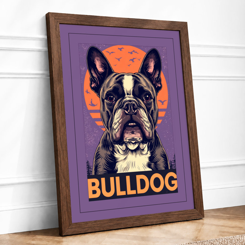 Bulldog with Sun Modern - Framed Print, A2 - 59.4 x 42.0 cm, Walnut