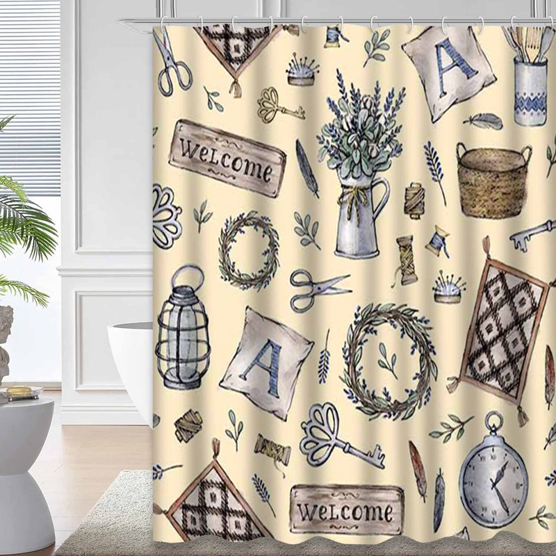 Horloge aquarelle moderne avec décor de ferme moderne, bouquet de fleurs bleues et 12 crochets, L 72 po x l 84 po