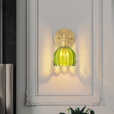 Tomaz 1-Light Vintage Tulip Glass Floral Armed Sconce