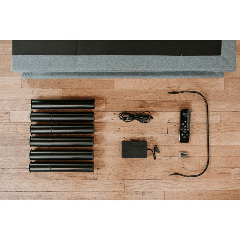 Base de lit très grand réglable avec réglage de la tête et des pieds - 4 ports, double masseur à 3 niveaux, dessous, positions de mémoire, télécommande sans fil sans sommier, cadre en acier, couleur et caractéristiques noires et grises, massage,