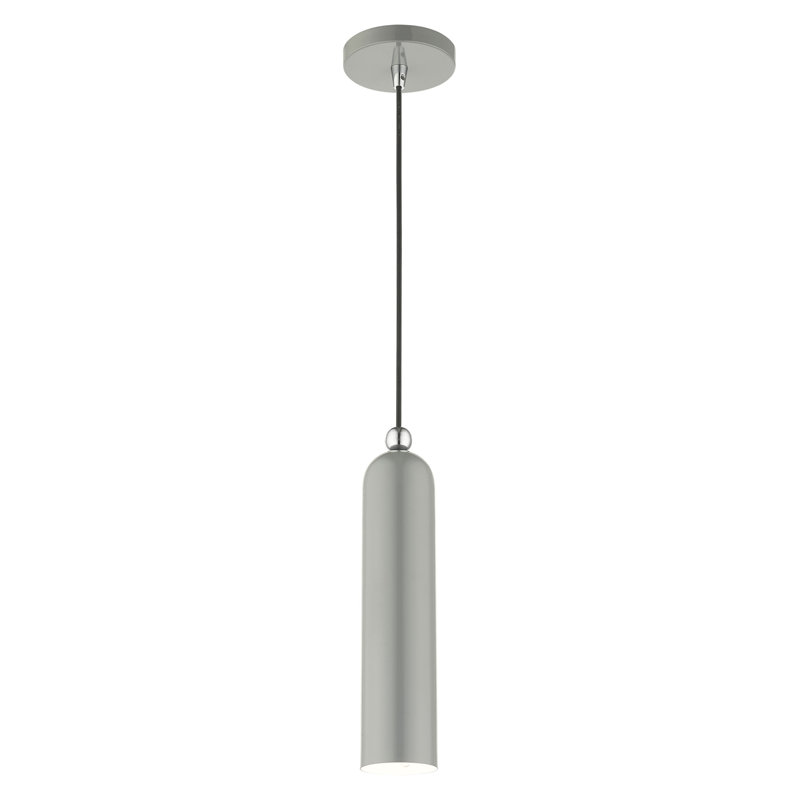 Luminaire suspendu cylindrique en métal 1 lumière à intensité variable Hanne, Gris clair brillant