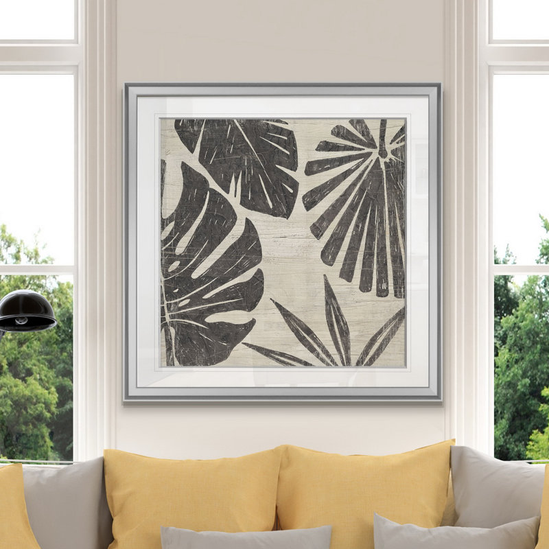 « tribal palms ii », peinture, H 24 po x l 24 po x P 1,5 po, Encadrement argenté