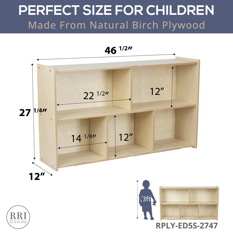 5 Cubby Versatile Single Storage Unit, Birch Plywood Full-Length Open Shelf Kids Storage unit, 27" H x 47" W x 12" D