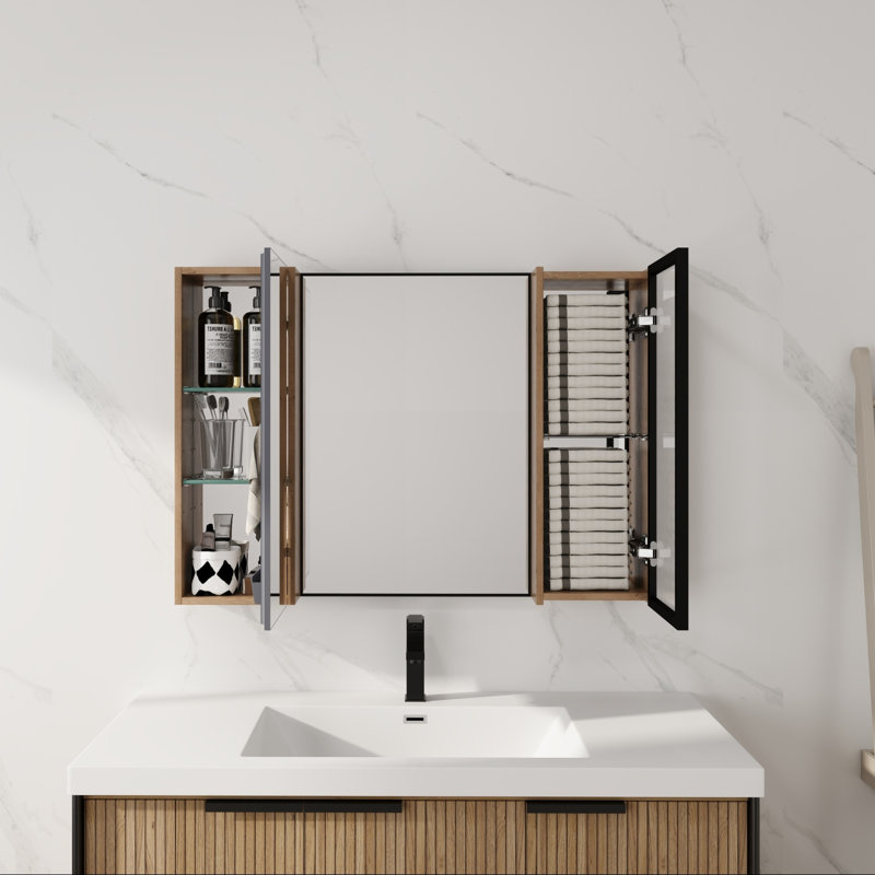 Armoires à pharmacie modernes avec rangement, salle de bain murale en verre 39,4 po