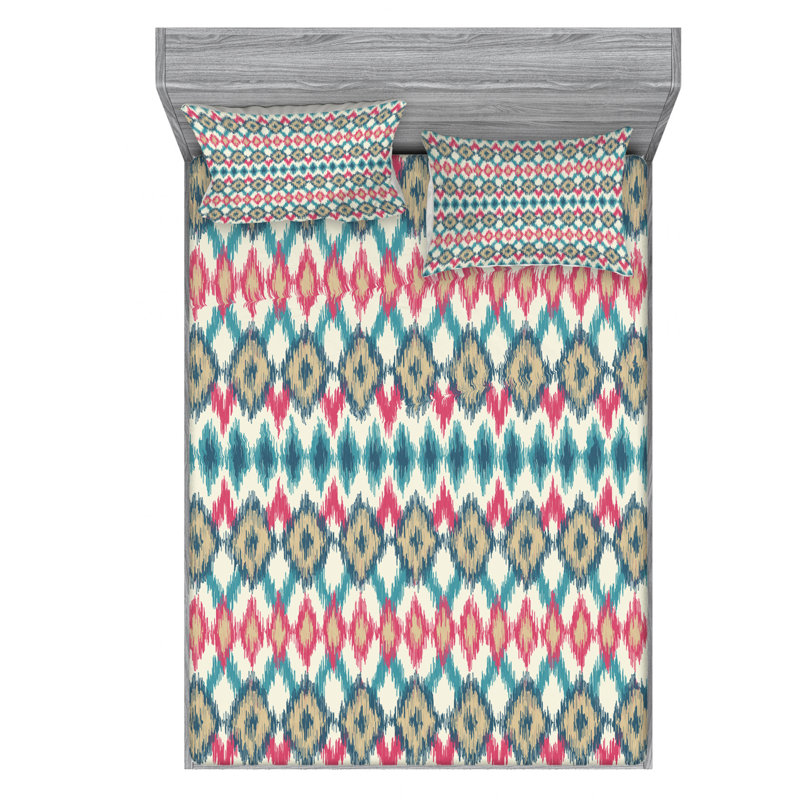 Microfiber Ikat Sheet Set, Full Sheet Set with Fitted Sheet