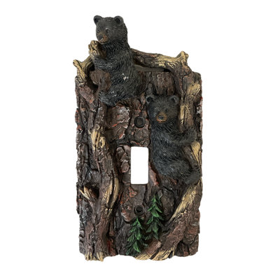 Dark Wood Black Bear Faux Tree Bark 1-Gang Light Switch Wall Plate / Cover