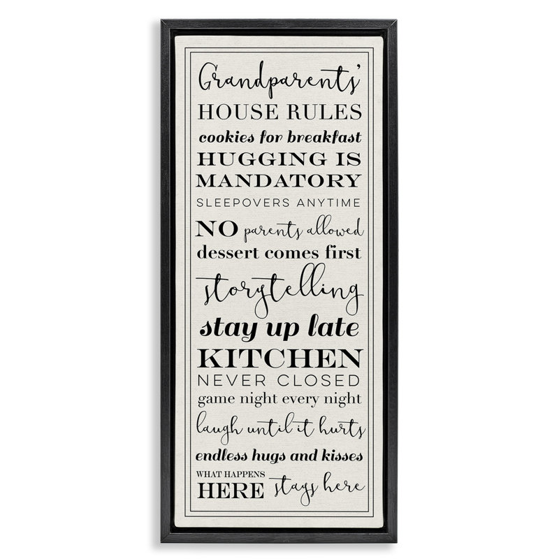 « Grandparents House Rules », Cadre flottant noir de jais, H 15 po x l 31 po