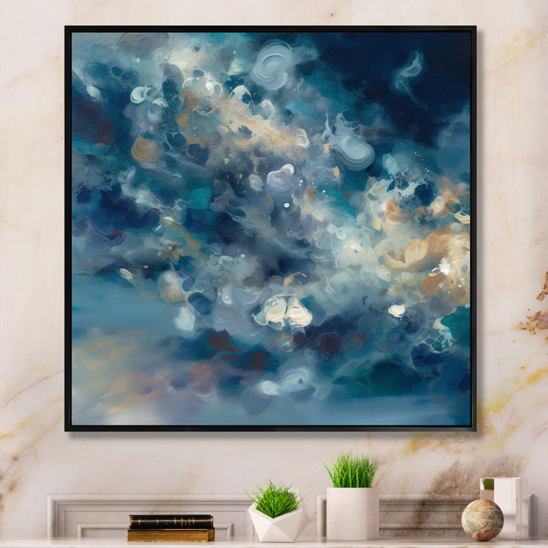 "Rosenda Seascape", peinture abstraite encadrée, H 36 po x l 36 po x P 1,5 po, Cadre flottant noir