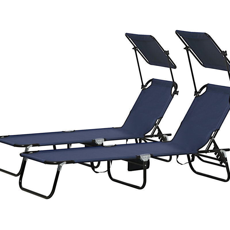 Outdoor Chairs With Canopy And Foldable Feature - Dark Blue Pool Lounge Sunshade Function