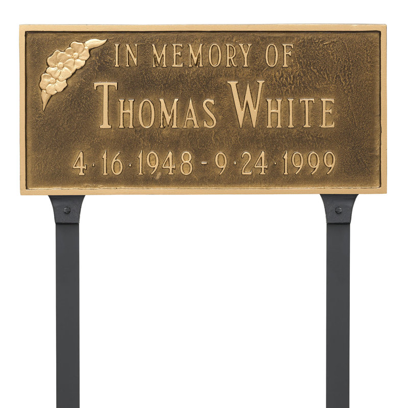 Plaque commémorative avec fleur et piquets de pelouse, Oui, Blanc / noir
