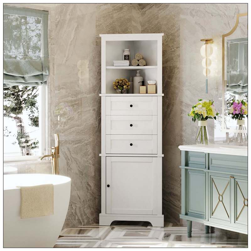 Armoire de rangement triangulaire 3 tiroirs, Blanc