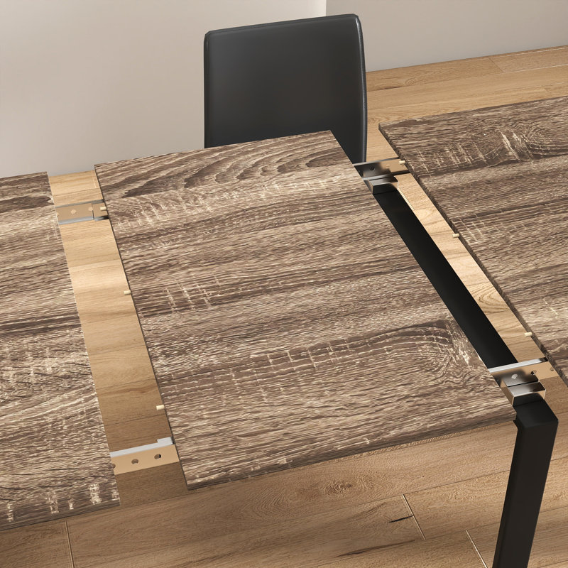 118''-23.62'' Multifunctional Extendable Dining Table With Outlet, Space Saving Kitchen Table With 5 Extension Panels, Brown