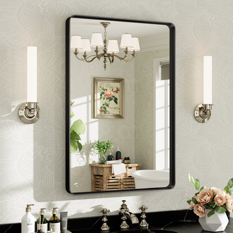 Miroir de salle de bain mural Llesenia, 36 po x 24 po, Noir mat, Rectangulaire
