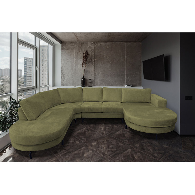 6 Seater Corner Sofa , Olive, Left Hand Facing