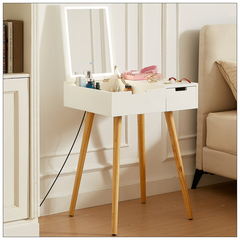 Small Makeup Vanity Table, Dresser Desk With 2 Drawers , Flip Top Mirror Organizer, Makeup Dressing Table  For Bedroom, Dressing Room