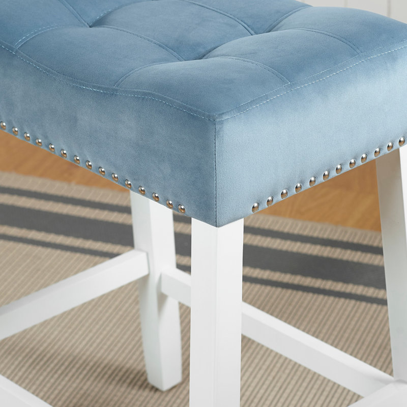Ensemble de 2 tabourets en velours à hauteur de comptoir Morovo - Finition délavée Morovo, Bleu