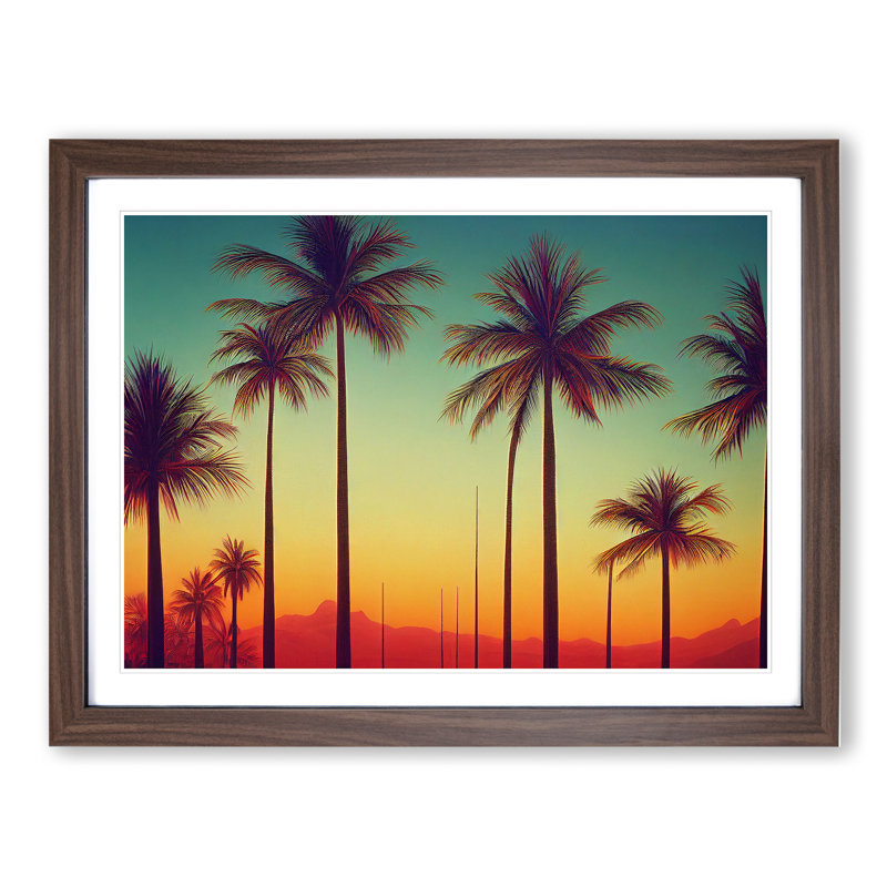Bewitching Palm Tree Sunset 1 Piece Single Picture Frame Wall Art, 25cm H x 34cm W x 2cm D, Walnut Framed