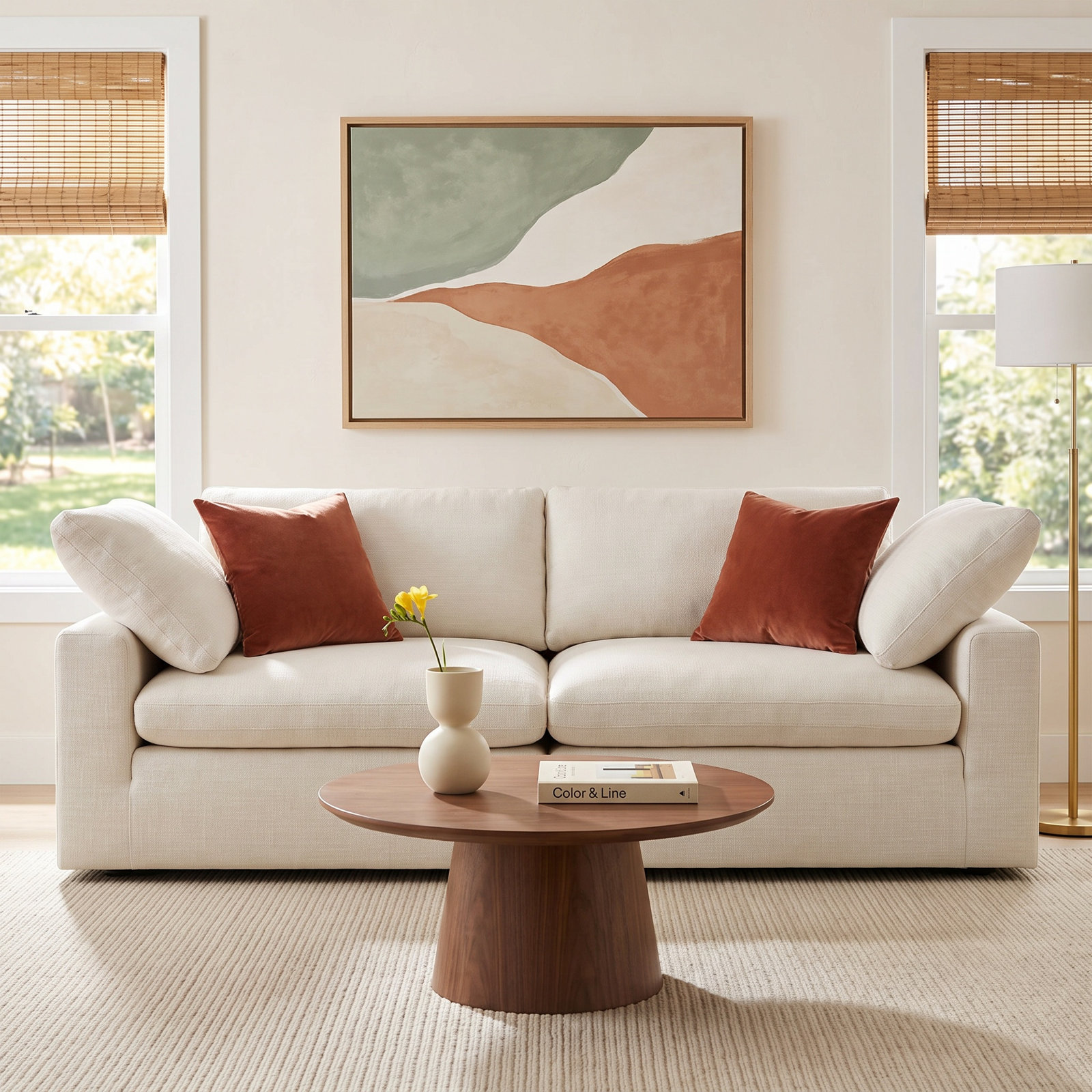 Asher 118" Upholstered, Linen Ivory