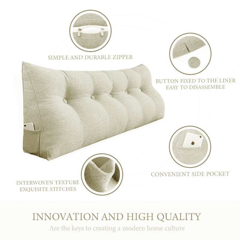Sit-up Back Comfort Large Triangular Bolster Headboard Reading Wedge Pillow Versatile Bed Rest Positioning Support, Ivory